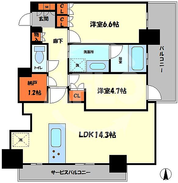 ブランズタワー・ウェリス心斎橋NORTH ｜大阪府大阪市中央区東心斎橋1丁目(賃貸マンション2LDK・12階・60.02㎡)の写真 その2