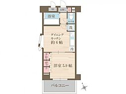 リーデンスタワー低層棟 1DKの間取図画像