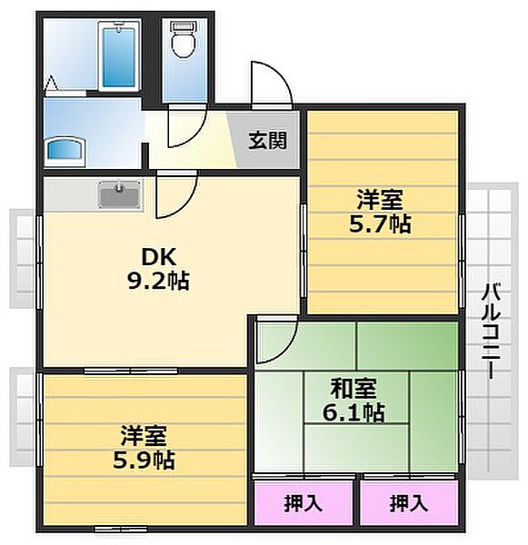 ガーデンタウン清水B 101｜大阪府岸和田市池尻町(賃貸アパート3DK・1階・57.87㎡)の写真 その2