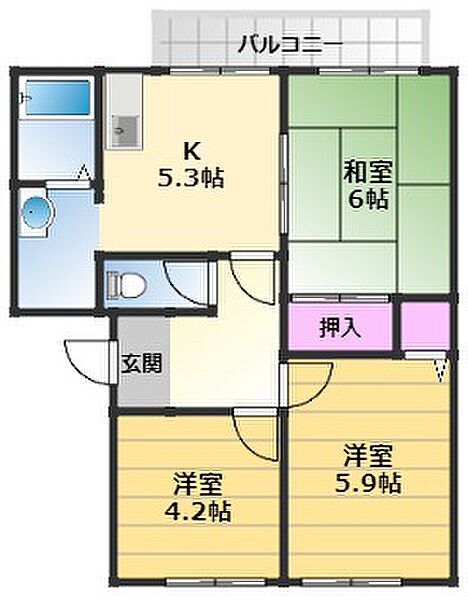 ガーデンプレイスA 205｜大阪府岸和田市摩湯町(賃貸アパート3K・2階・50.00㎡)の写真 その2