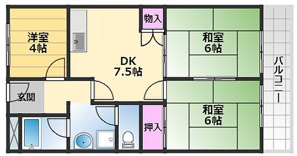 エステートハイツ 203｜大阪府岸和田市南上町2丁目(賃貸マンション3DK・2階・52.00㎡)の写真 その2