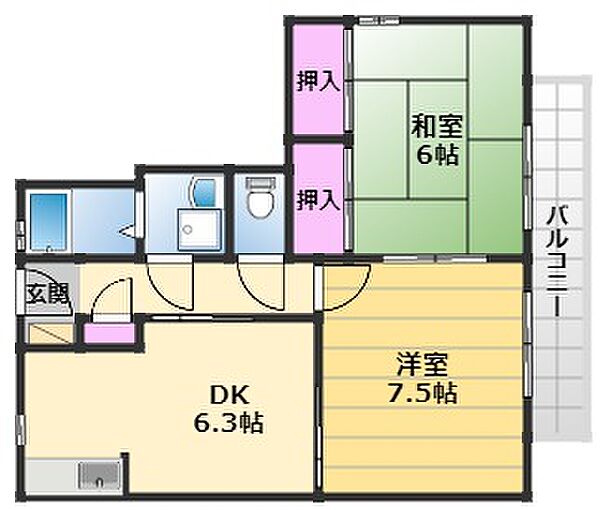 フローラ・フジ 201｜大阪府岸和田市岡山町(賃貸アパート2DK・2階・48.66㎡)の写真 その2