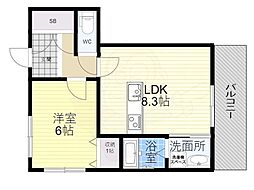ヘーベルメゾン新田 2階1LDKの間取り