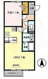 フィエスタ2号館 2階1LDKの間取り