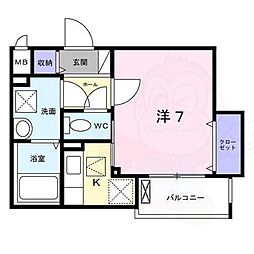 サンレーベ東垣外 1階1Kの間取り