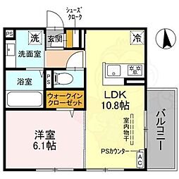 ＧＲＡＭＭ六地蔵B棟 3階1LDKの間取り