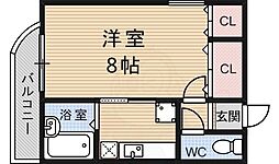 京阪宇治線 観月橋駅 徒歩7分の賃貸マンション 4階1Kの間取り