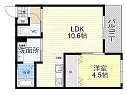 スワンズ京都東寺ガーデン 4階1LDKの間取り
