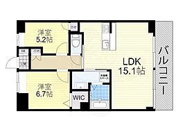 グリーンサム大久保 4階2LDKの間取り
