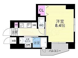ベラジオ京都烏丸十条 7階1Kの間取り