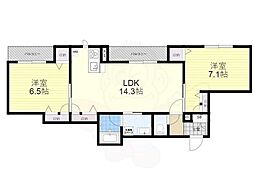 LaTour桃山 1階2LDKの間取り