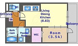アイル京都宇治西 1階1LDKの間取り