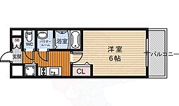 プレサンス京都鴨川 2階1Kの間取り