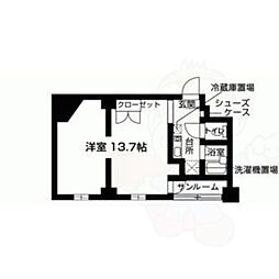 ファインブルーム丹波橋 3階1Kの間取り
