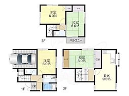 京阪宇治線 桃山南口駅 徒歩7分の賃貸一戸建て 3階4DKの間取り