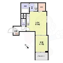 フラッツ六地蔵 1階1LDKの間取り