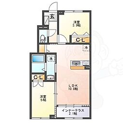 パラシオ久御山 1階2LDKの間取り