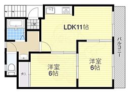 西大路ハイツ 2LDKの間取図画像