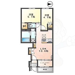 城陽市寺田中大小アパート 2LDKの間取図画像
