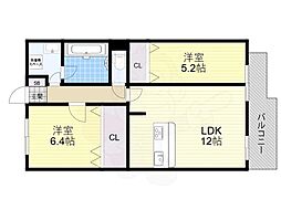 宇治市木幡東中マンション 2LDKの間取図画像