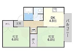サンハイツフジタC棟 2Kの間取図画像