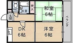 アーク本丸 2DKの間取図画像
