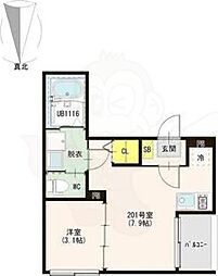 京都市伏見区深草キトロ町アパート 1DKの間取図画像