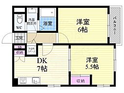 セントアミュー 2DKの間取図画像