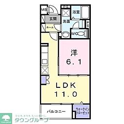 メゾングランディール川崎 2階1LDKの間取り