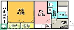 フジビュー矢向 1DKの間取図画像