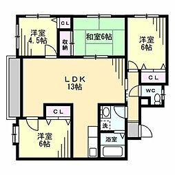 オックス・ヘッド1 3LDKの間取図画像