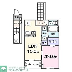 JR高崎線 桶川駅 徒歩22分の賃貸アパート 2階1LDKの間取り