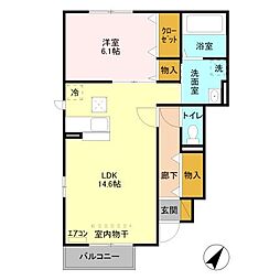 JR川越線 指扇駅 徒歩9分の賃貸アパート 1階1LDKの間取り