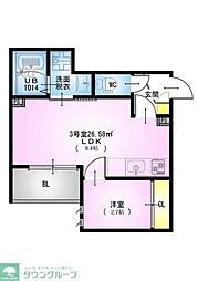 東武野田線 大和田駅 徒歩5分の賃貸アパート 2階1LDKの間取り