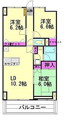 湘南新宿ライン宇須 土呂駅 徒歩17分の賃貸マンション 2階3LDKの間取り