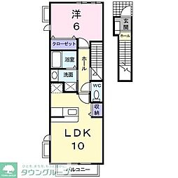 パインズデフィ2 1LDKの間取図画像