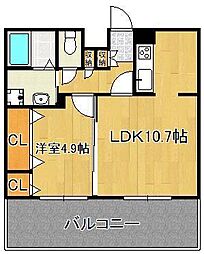 フェリシエ三萩野 1LDKの間取図画像