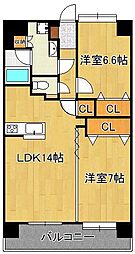ニューリバー三萩野 2LDKの間取図画像