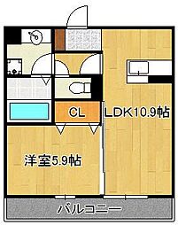 ザ・レジデンスBonjonoWest 1LDKの間取図画像