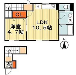 リーセントメゾンエス 2階1LDKの間取り