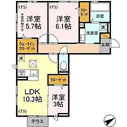 プランドールＭ 1階3LDKの間取り