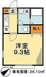 クレドールIV 2階1Kの間取り