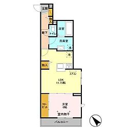 オリーブ津田沼 2階1LDKの間取り