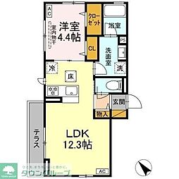 アップルベリーフィールズ 1階1LDKの間取り