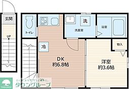 ベレガンス船橋 202 2階1DKの間取り