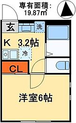 キャメル津田沼 2階1Kの間取り