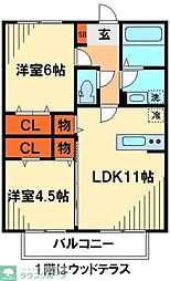 ルーチェ南八幡 2階2LDKの間取り