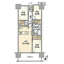 ファインセントラルシティ 4階3LDKの間取り