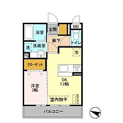 エヴァーラスティング千葉 2階1DKの間取り