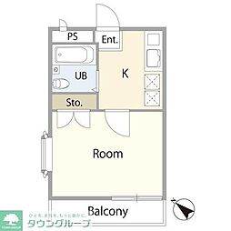 ロックフィールド末広 1階1Kの間取り